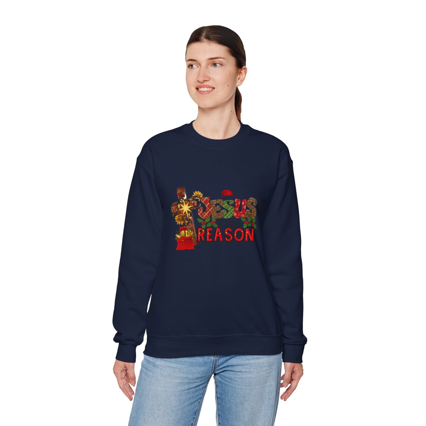 Unisex Heavy Blend™ mw2030 | Jesus Is The Reason Sweatshirt – Christian Christmas Cross Crewneck | Faith Based Unisex Holiday Gift