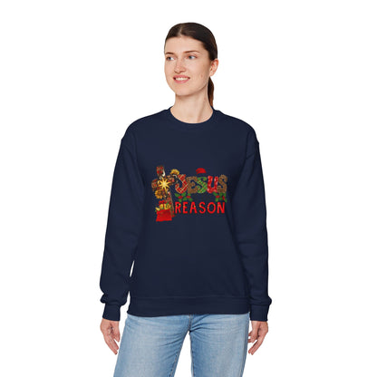 Unisex Heavy Blend™ mw2030 | Jesus Is The Reason Sweatshirt – Christian Christmas Cross Crewneck | Faith Based Unisex Holiday Gift