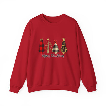 Unisex Heavy Blend™ mw2019 | Merry Christmas Tree Sweatshirt – Buffalo Plaid & Leopard Print Holiday Crewneck | Cozy Unisex Winter Gift