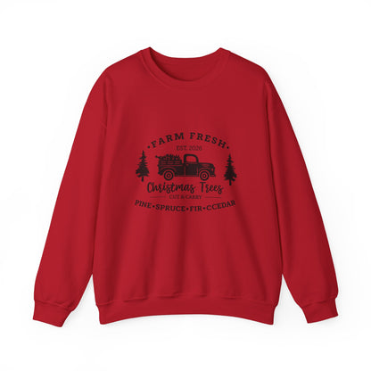 Unisex Heavy Blend™ mw2021 | I Farm Fresh Christmas Trees Sweatshirt – Vintage Red Truck Holiday Crewneck | Rustic Unisex Winter Gift