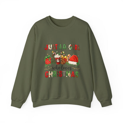 Unisex Heavy Blend™ mw2052 | Just a Girl Who Loves Christmas Sweatshirt – Cute Holiday Pullover, Festive Santa Candy Cane Crewneck