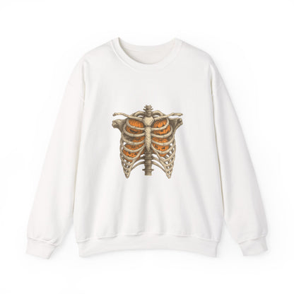 Unisex Heavy Blend™ Halloween Skeleton X-Ray Sweatshirt – Pumpkin Ribcage Design | mw1011