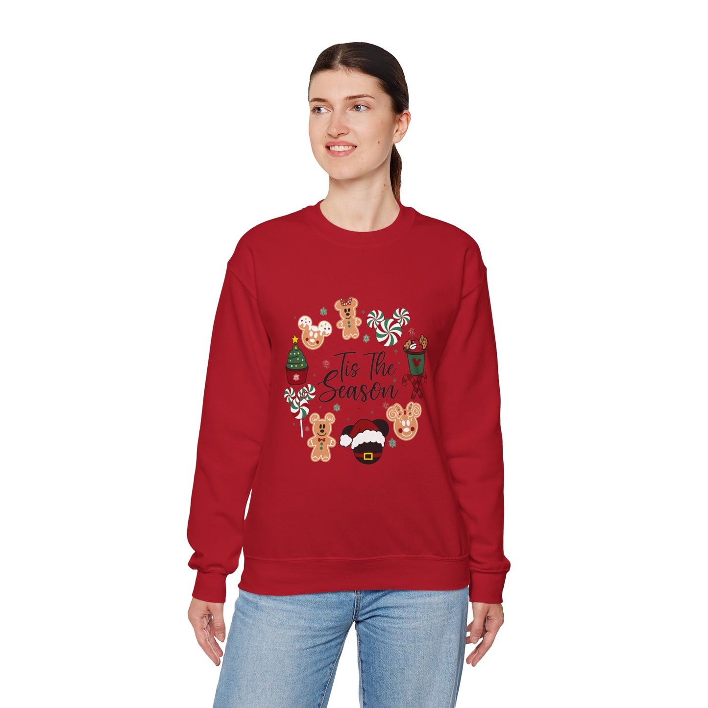 Unisex Heavy Blend™ mw2034 | Tis The Season Christmas Sweatshirt – Cute Gingerbread & Candy Holiday Crewneck | Cozy Unisex Winter Gift