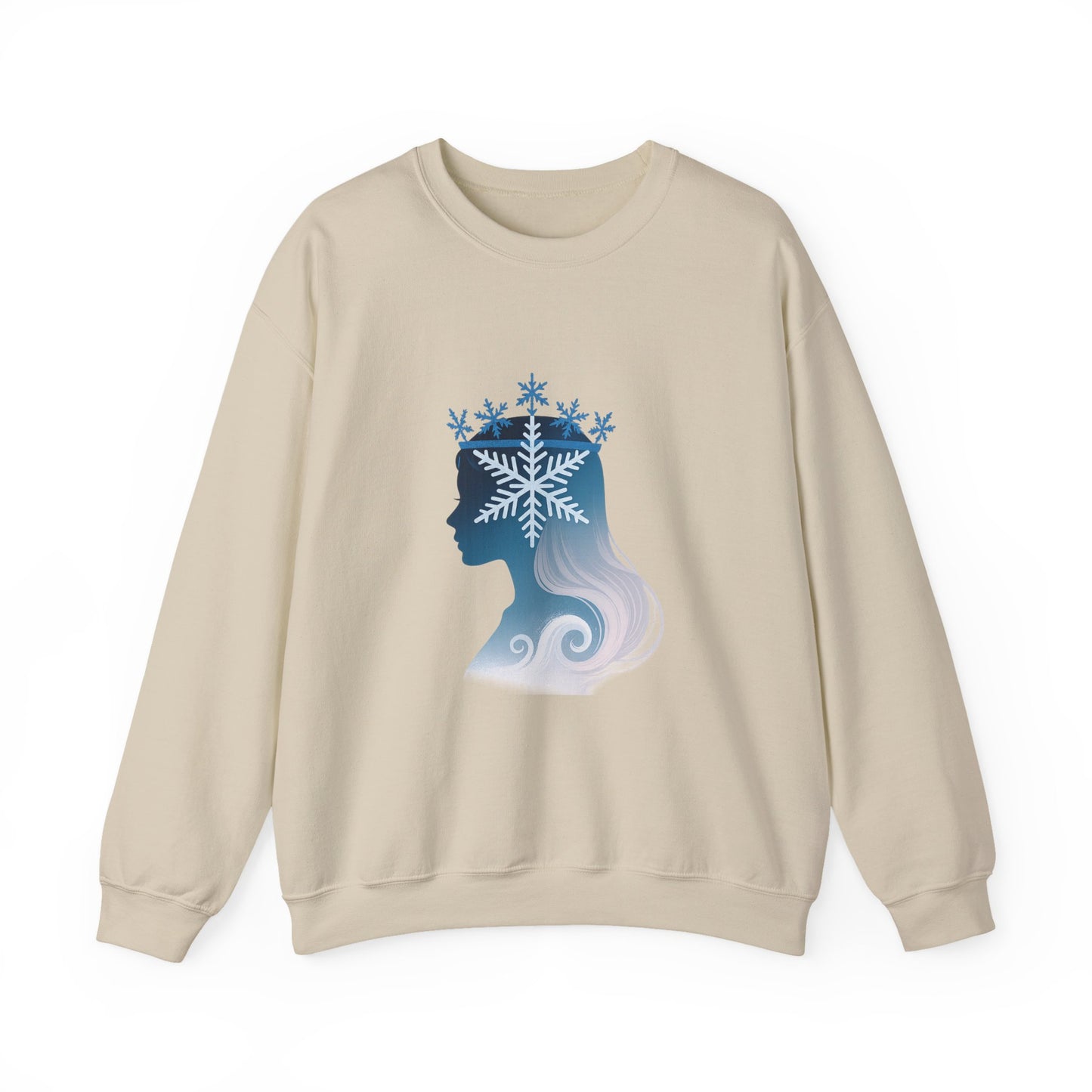 Unisex Heavy Blend™ mw2138 | Snow Queen Silhouette Sweatshirt – Elegant Winter Snowflake Crown Crewneck, Cozy Holiday Gift