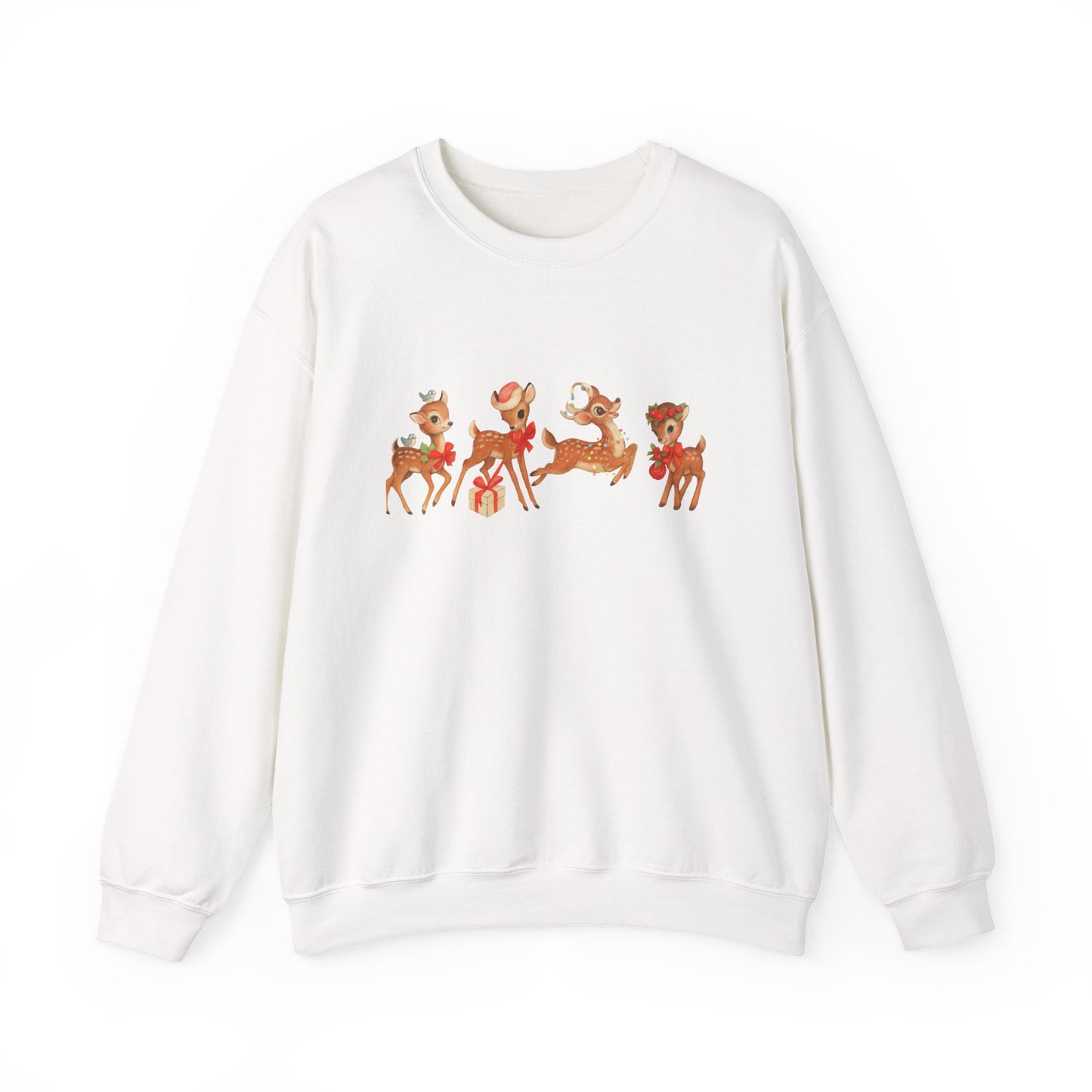 Unisex Heavy Blend™ mw2044 | Vintage Reindeer Christmas Sweatshirt – Cute Retro Deer Holiday Crewneck, Festive Winter Pullover