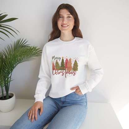 Unisex Heavy Blend™ mw2042 | Merry Christmas Sweatshirt – Faith Cross Holiday Crewneck, Christian Christmas Pullover, Festive Winter Outfit
