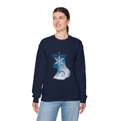 Unisex Heavy Blend™ mw2138 | Snow Queen Silhouette Sweatshirt – Elegant Winter Snowflake Crown Crewneck, Cozy Holiday Gift
