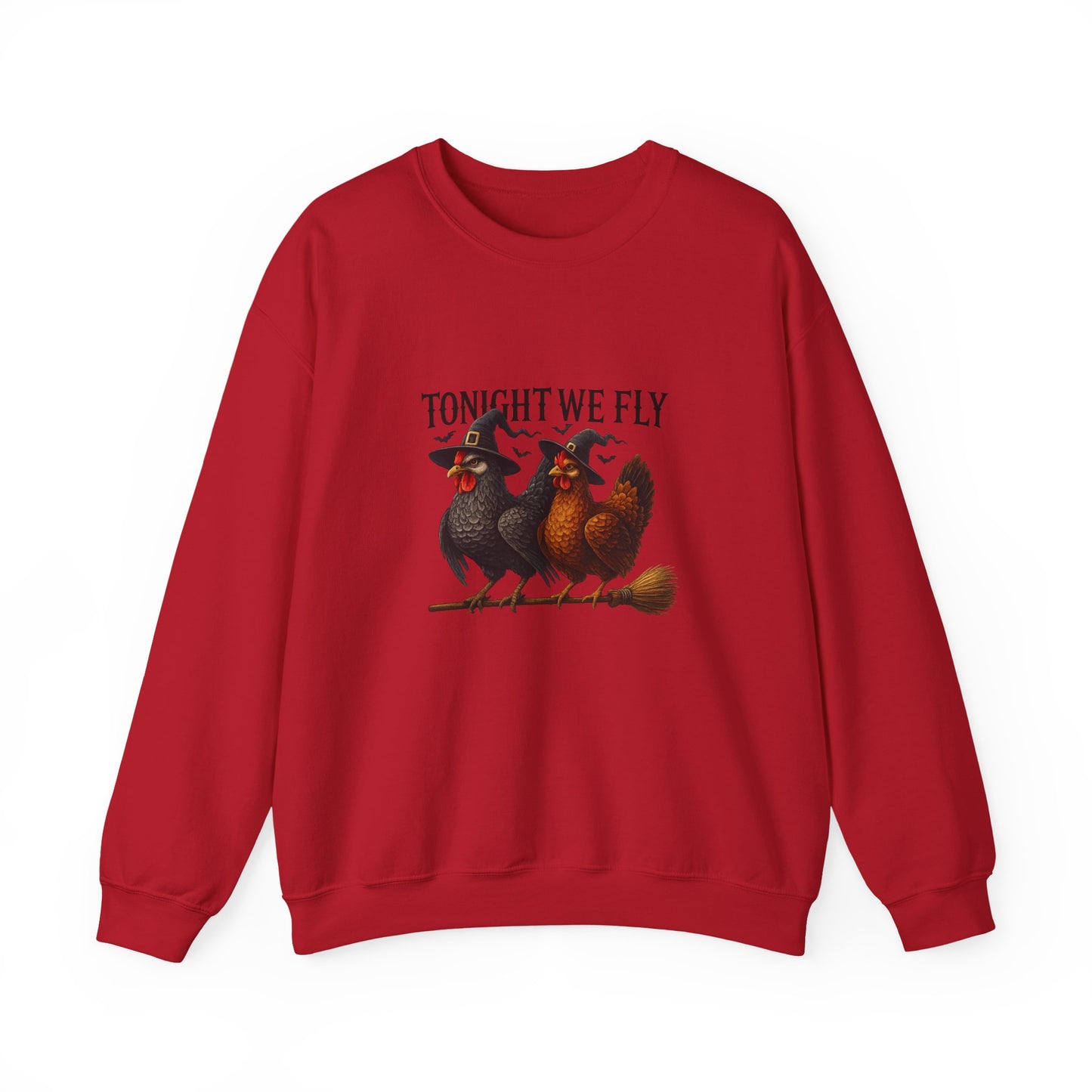 Unisex Heavy Blend™ Tonight We Fly Chicken Sweatshirt – Funny Witchy Halloween Crewneck | mw1022
