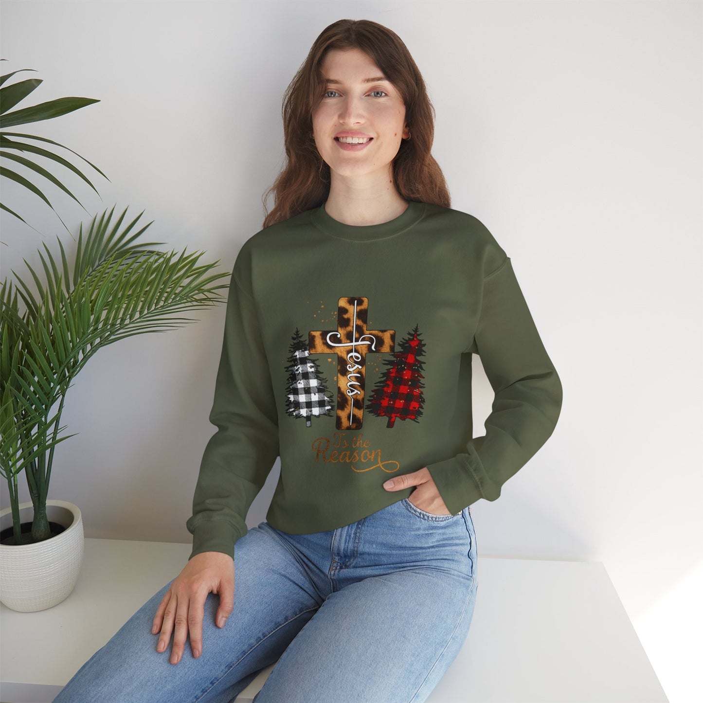 Unisex Heavy Blend™ mw2028 | Jesus Is the Reason Sweatshirt – Christian Christmas Cross Crewneck | Faith Based Unisex Holiday Gift