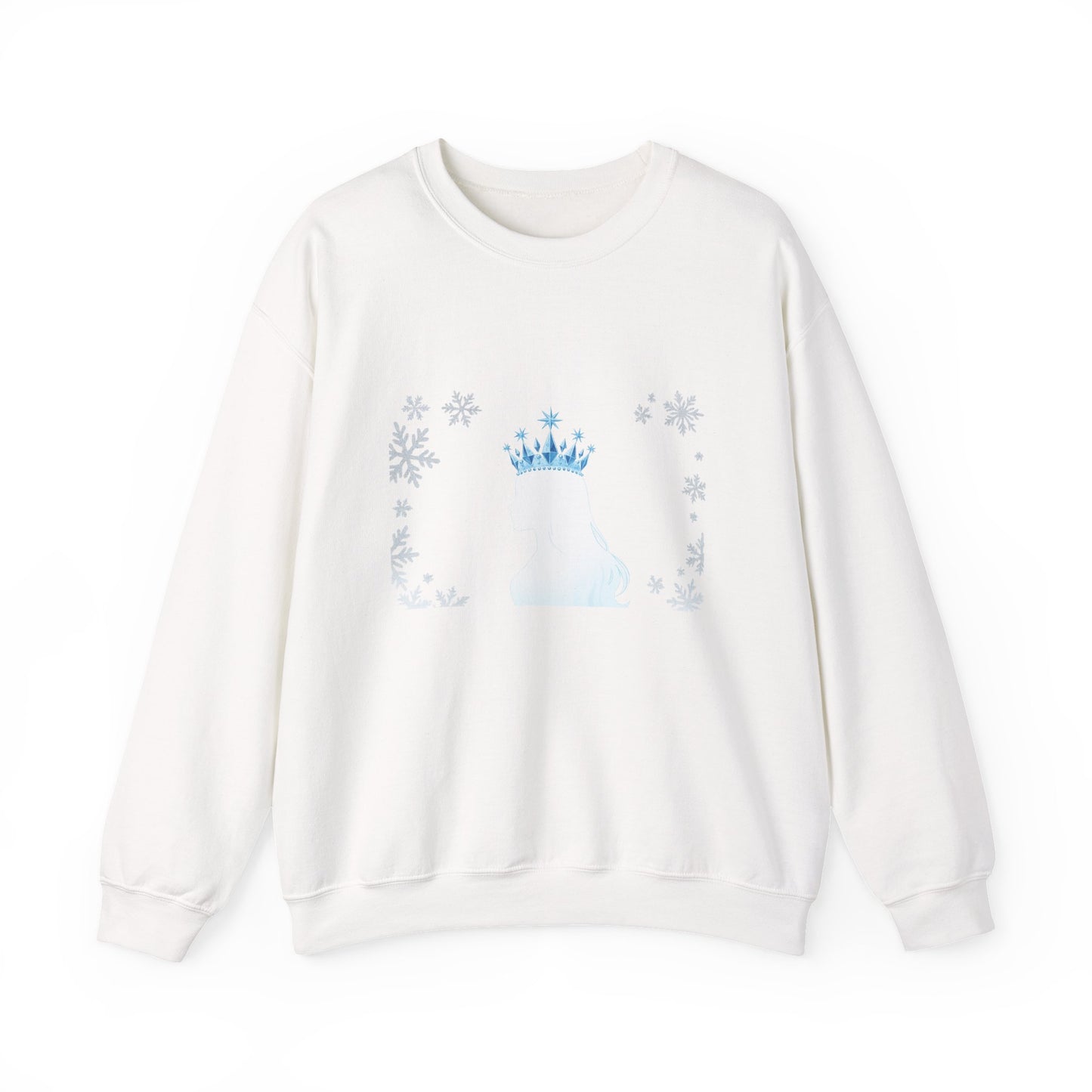 Unisex Heavy Blend™ mw2140 | Ice Queen Silhouette Sweatshirt – Elegant Snowflake Winter Crown Crewneck, Cozy Holiday Gift