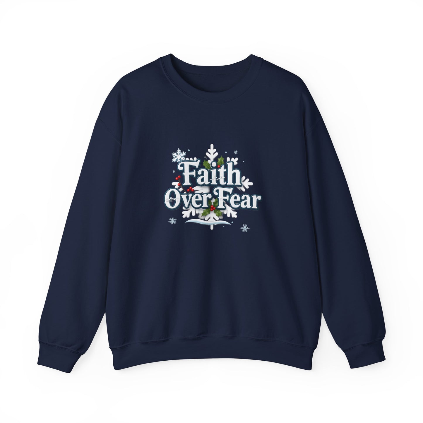 Unisex Heavy Blend™ mw2121 | Faith Over Fear Christian Christmas Sweatshirt – Inspirational Holiday Crewneck, Religious Winter Gift