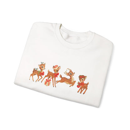 Unisex Heavy Blend™ mw2044 | Vintage Reindeer Christmas Sweatshirt – Cute Retro Deer Holiday Crewneck, Festive Winter Pullover
