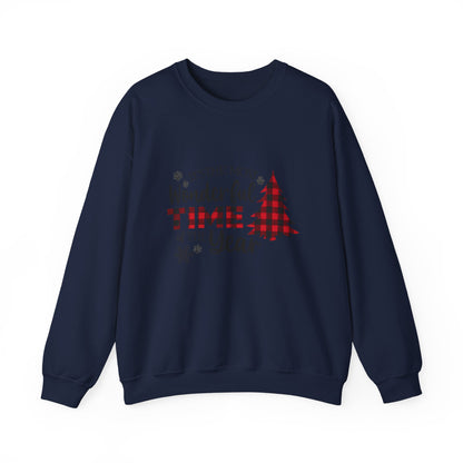Unisex Heavy Blend™ mw2032 | Most Wonderful Time of the Year Sweatshirt – Buffalo Plaid Christmas Tree Crewneck | Cozy Unisex Holiday Gift