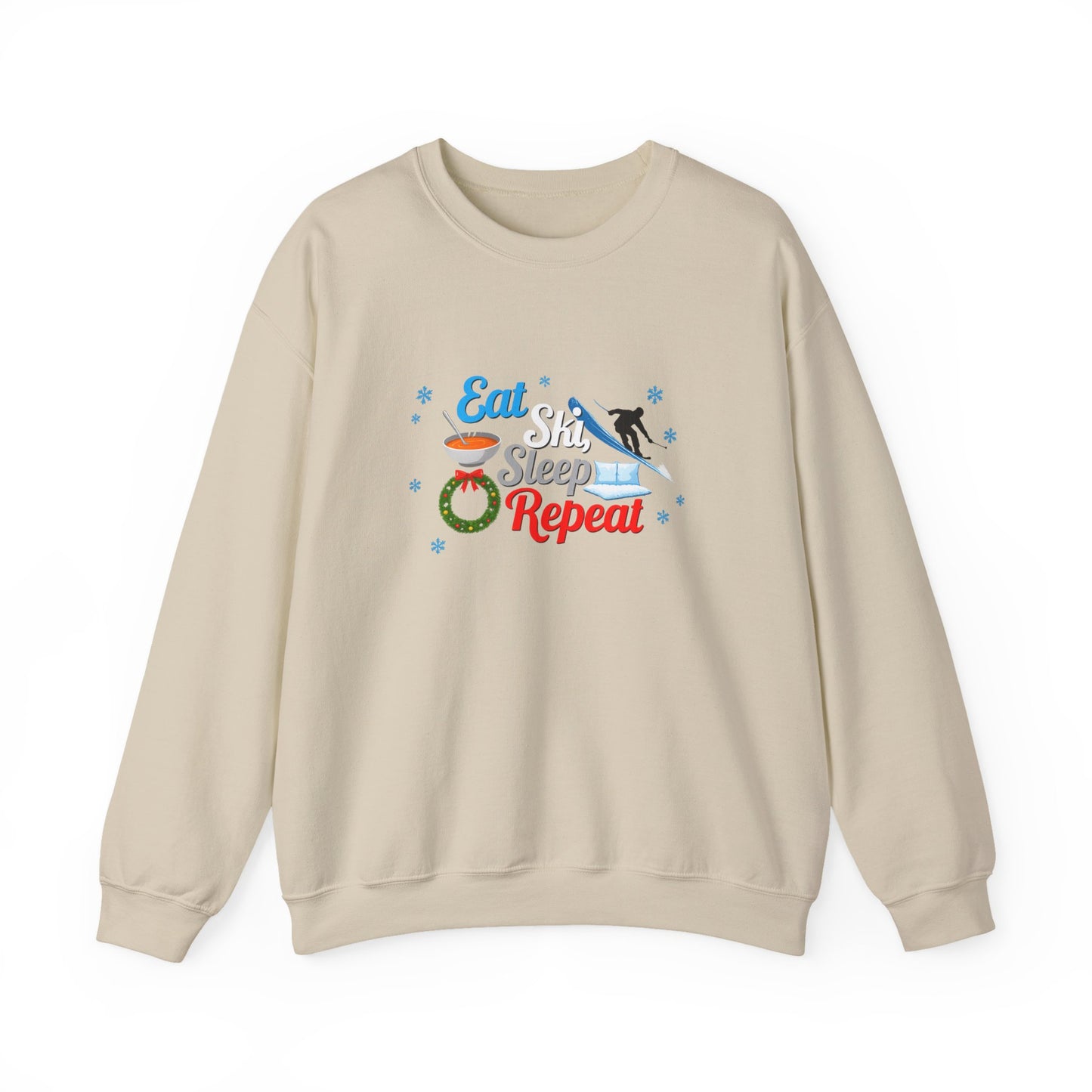 Unisex Heavy Blend™ mw2116 | Eat Ski Sleep Repeat Sweatshirt – Funny Skiing Winter Crewneck, Cozy Snow Sports Gift for Ski Lovers