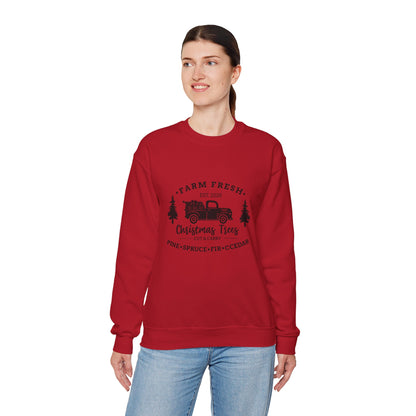 Unisex Heavy Blend™ mw2021 | I Farm Fresh Christmas Trees Sweatshirt – Vintage Red Truck Holiday Crewneck | Rustic Unisex Winter Gift