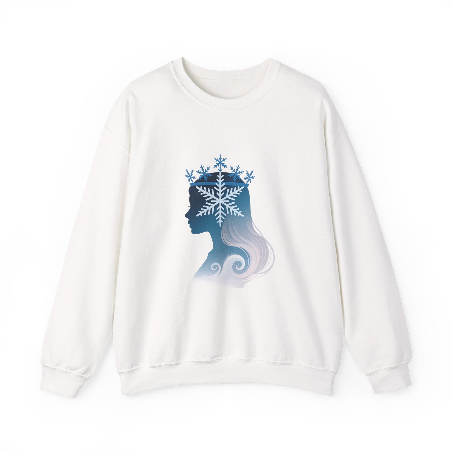 Unisex Heavy Blend™ mw2138 | Snow Queen Silhouette Sweatshirt – Elegant Winter Snowflake Crown Crewneck, Cozy Holiday Gift