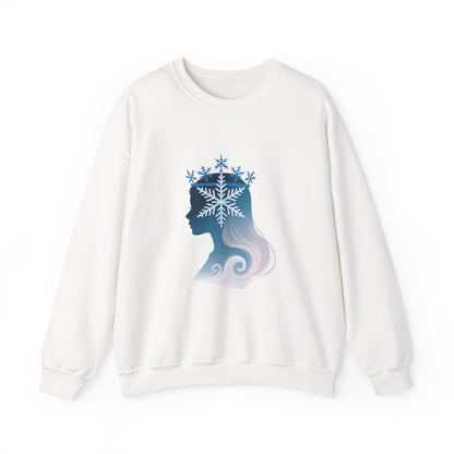 Unisex Heavy Blend™ mw2138 | Snow Queen Silhouette Sweatshirt – Elegant Winter Snowflake Crown Crewneck, Cozy Holiday Gift