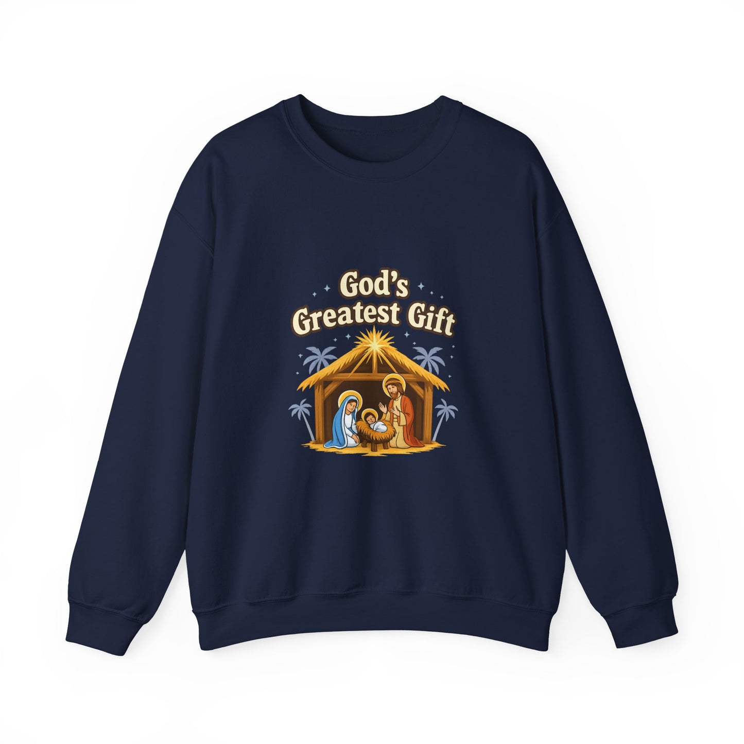 Unisex Heavy Blend™ mw2132 | God’s Greatest Gift Nativity Christmas Sweatshirt – Christian Holiday Crewneck, Religious Xmas Gift