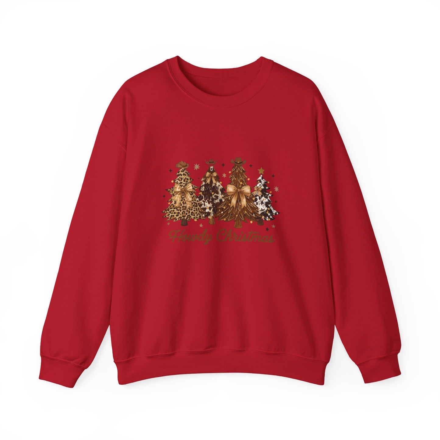 Unisex Heavy Blend™ mw2041 | Howdy Christmas Sweatshirt – Western Cowgirl Holiday Crewneck, Leopard Tree Festive Pullover