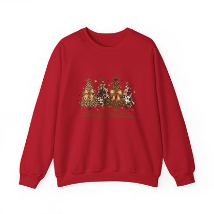 Unisex Heavy Blend™ mw2041 | Howdy Christmas Sweatshirt – Western Cowgirl Holiday Crewneck, Leopard Tree Festive Pullover