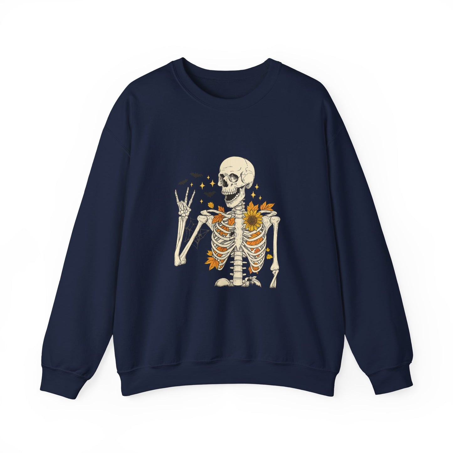 Unisex Heavy Blend™ Floral Skeleton Halloween Sweatshirt – Spooky Fall Vibes Crewneck | mw1019