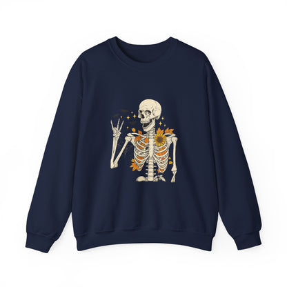 Unisex Heavy Blend™ Floral Skeleton Halloween Sweatshirt – Spooky Fall Vibes Crewneck | mw1019