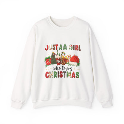 Unisex Heavy Blend™ mw2052 | Just a Girl Who Loves Christmas Sweatshirt – Cute Holiday Pullover, Festive Santa Candy Cane Crewneck