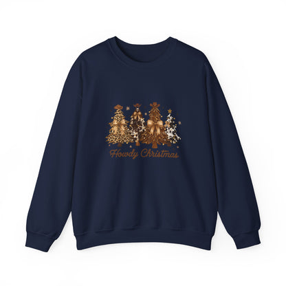 Unisex Heavy Blend™ mw2041 | Howdy Christmas Sweatshirt – Western Cowgirl Holiday Crewneck, Leopard Tree Festive Pullover