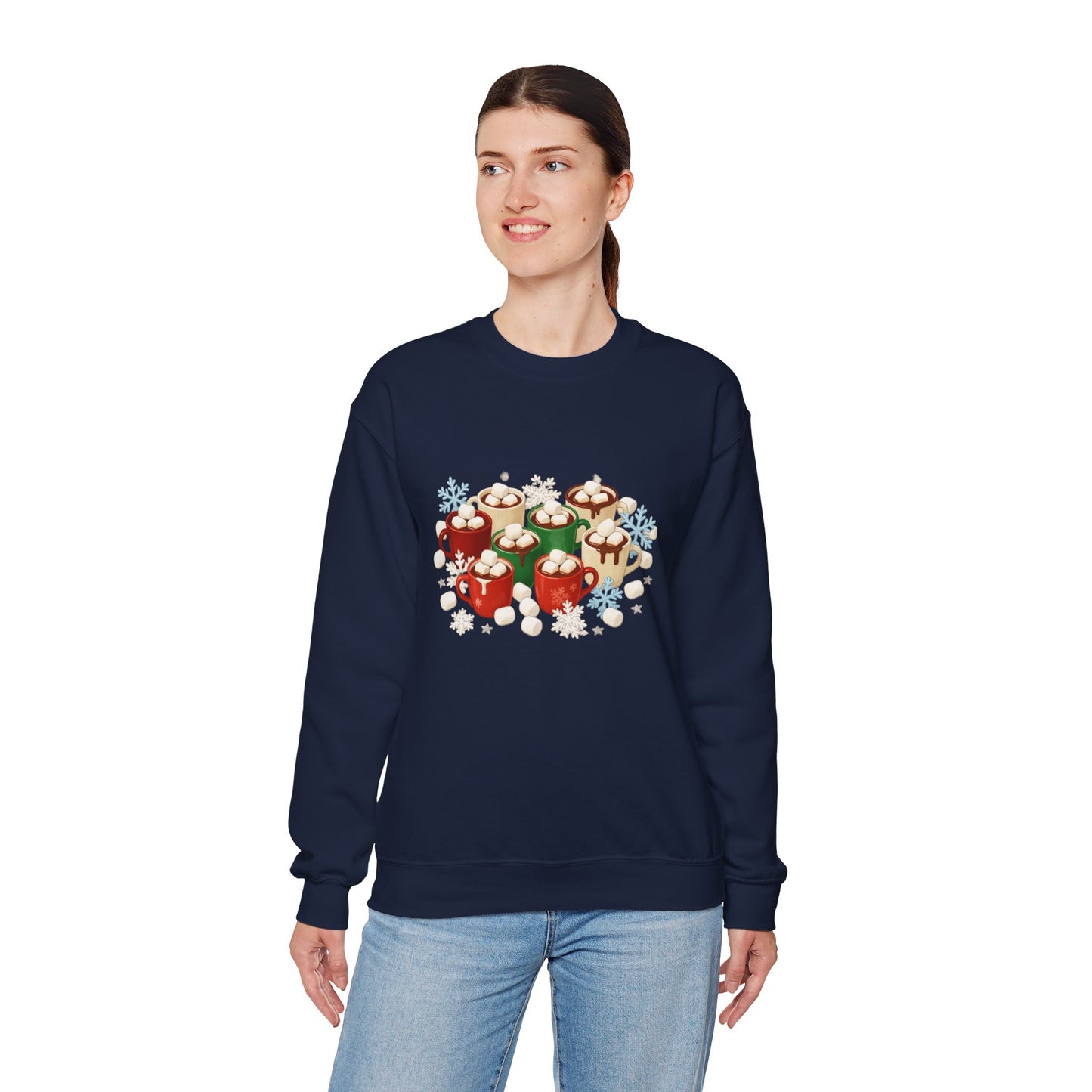 Unisex Heavy Blend™ mw2071 | Hot Cocoa Christmas Sweatshirt – Festive Marshmallow Mug Holiday Crewneck, Winter Hot Chocolate Pullover Sweater