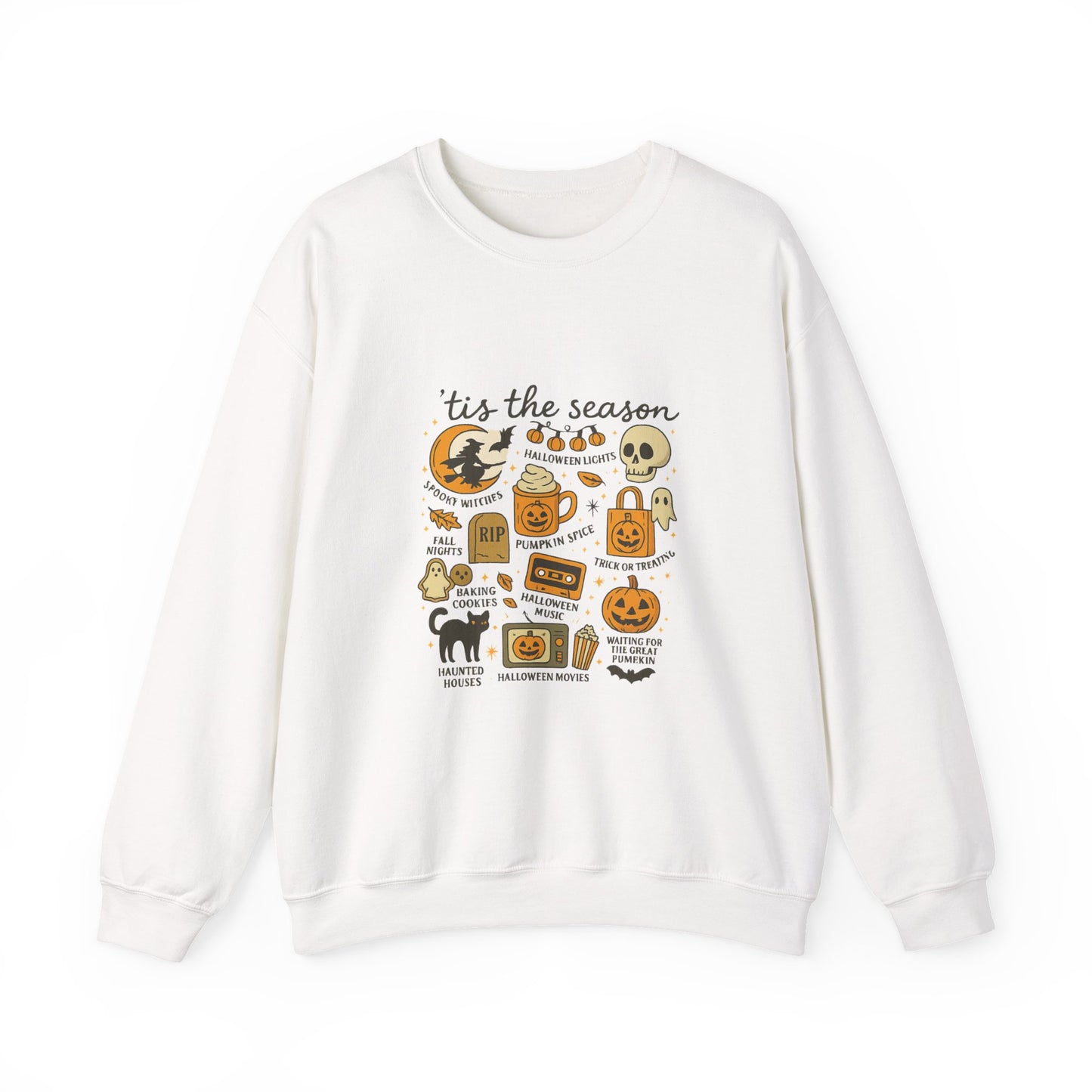 Unisex Heavy Blend™ Halloween Essentials Sweatshirt – Spooky Season Pumpkin Crewneck | mw1016