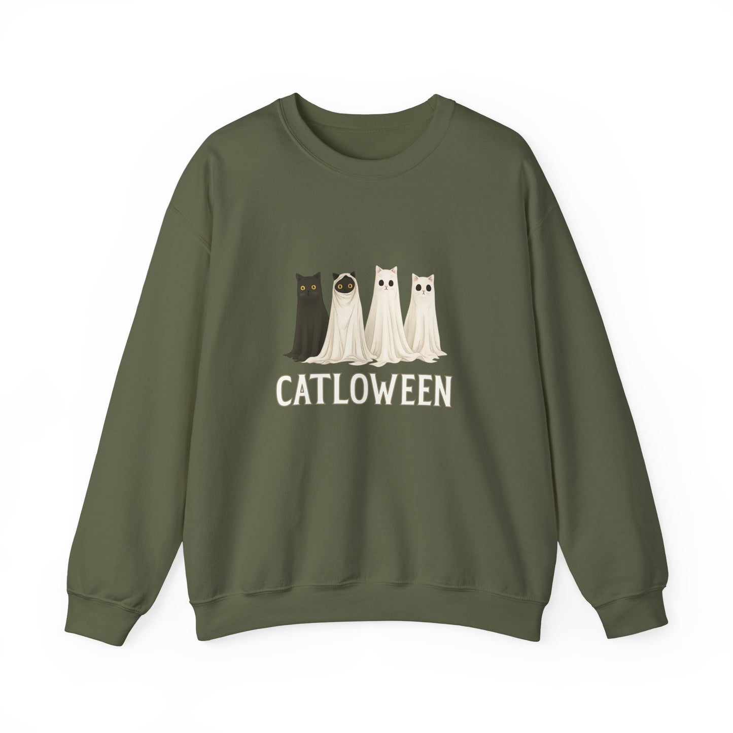 Unisex Heavy Blend™ Catloween Sweatshirt – Cute Ghost Cats Halloween Crewneck | mw1024