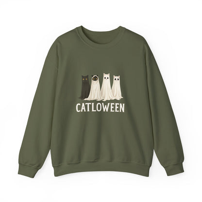 Unisex Heavy Blend™ Catloween Sweatshirt – Cute Ghost Cats Halloween Crewneck | mw1024