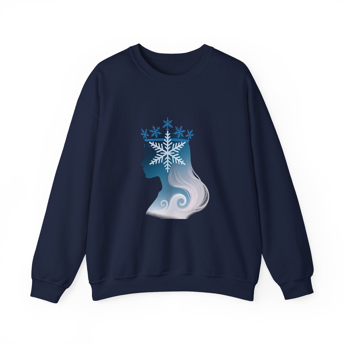 Unisex Heavy Blend™ mw2138 | Snow Queen Silhouette Sweatshirt – Elegant Winter Snowflake Crown Crewneck, Cozy Holiday Gift