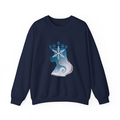 Unisex Heavy Blend™ mw2138 | Snow Queen Silhouette Sweatshirt – Elegant Winter Snowflake Crown Crewneck, Cozy Holiday Gift