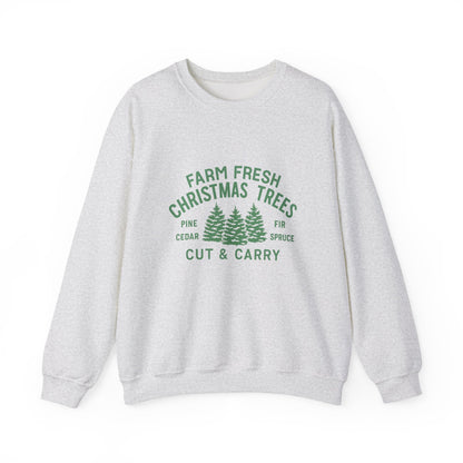 Unisex Heavy Blend™ mw2024 | Farm Fresh Christmas Trees Sweatshirt – Rustic Holiday Pine & Fir Crewneck | Vintage Unisex Winter Gift