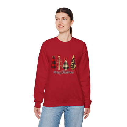 Unisex Heavy Blend™ mw2019 | Merry Christmas Tree Sweatshirt – Buffalo Plaid & Leopard Print Holiday Crewneck | Cozy Unisex Winter Gift