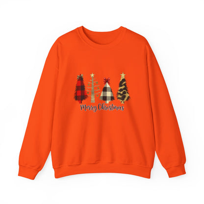 Unisex Heavy Blend™ mw2019 | Merry Christmas Tree Sweatshirt – Buffalo Plaid & Leopard Print Holiday Crewneck | Cozy Unisex Winter Gift