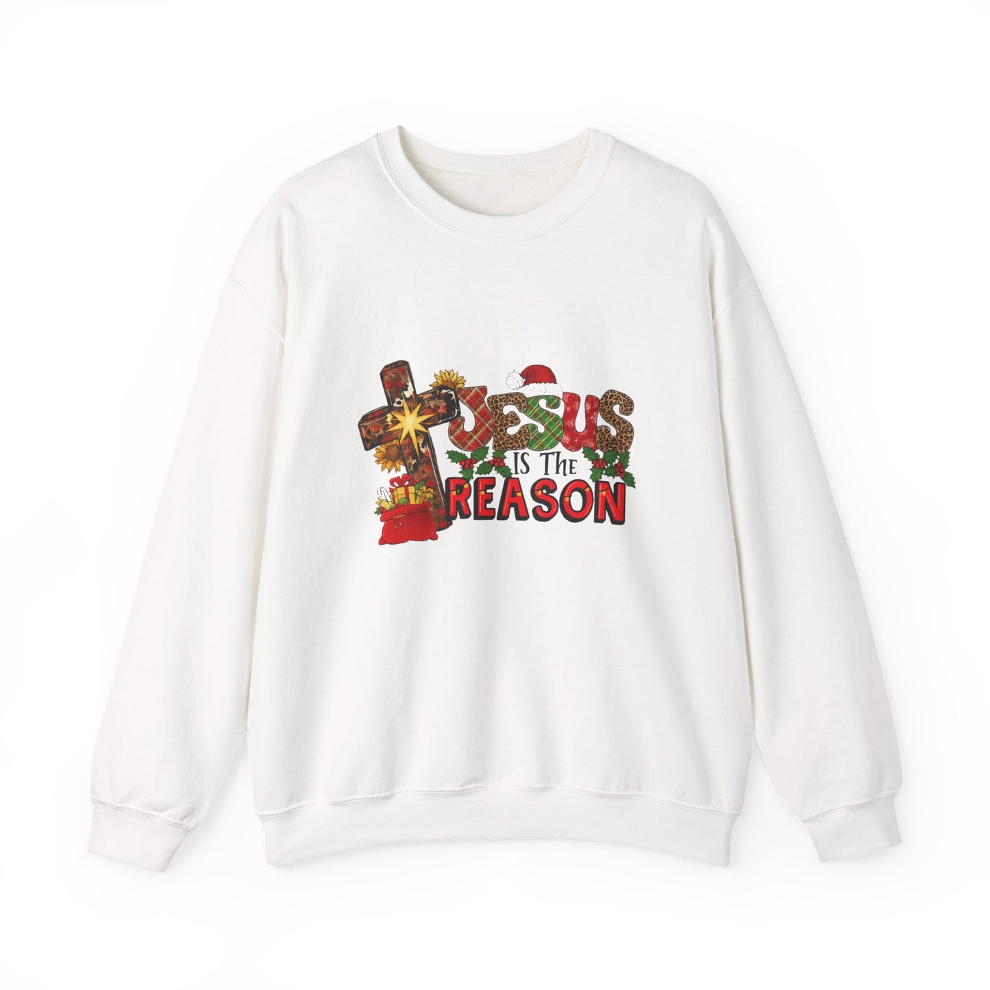 Unisex Heavy Blend™ mw2030 | Jesus Is The Reason Sweatshirt – Christian Christmas Cross Crewneck | Faith Based Unisex Holiday Gift