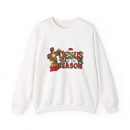 Unisex Heavy Blend™ mw2030 | Jesus Is The Reason Sweatshirt – Christian Christmas Cross Crewneck | Faith Based Unisex Holiday Gift