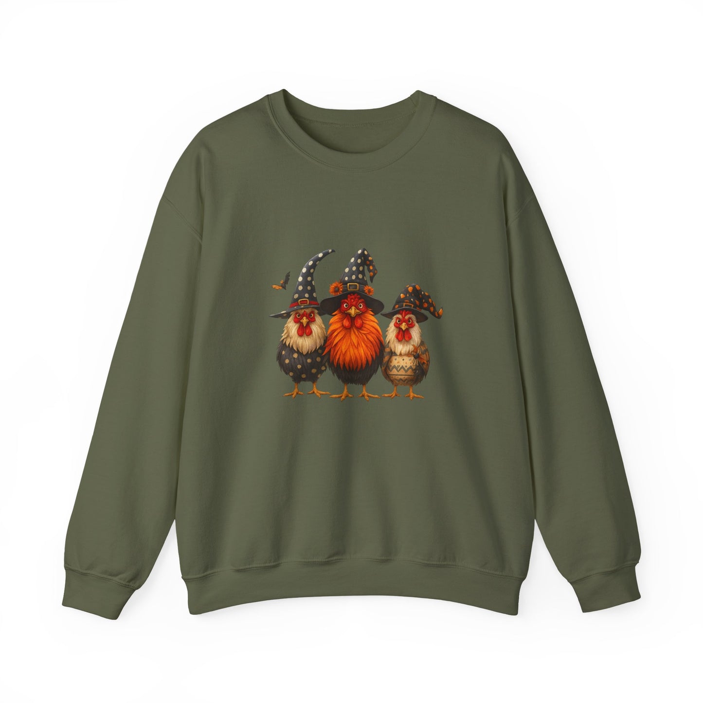 Unisex Heavy Blend™ Halloween Witch Chickens Sweatshirt – Cute Spooky Season Crewneck | mw1020