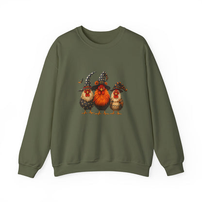 Unisex Heavy Blend™ Halloween Witch Chickens Sweatshirt – Cute Spooky Season Crewneck | mw1020