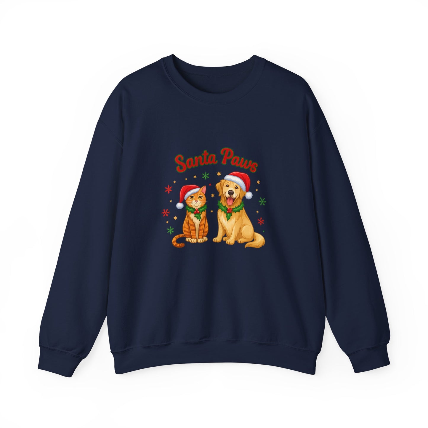 Unisex Heavy Blend™ mw2095 | Santa Paws Christmas Sweatshirt – Cute Cat & Dog Holiday Crewneck, Merry Xmas Gift for Pet Lovers