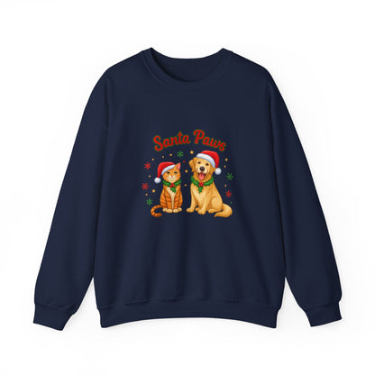 Unisex Heavy Blend™ mw2095 | Santa Paws Christmas Sweatshirt – Cute Cat & Dog Holiday Crewneck, Merry Xmas Gift for Pet Lovers