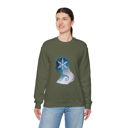 Unisex Heavy Blend™ mw2138 | Snow Queen Silhouette Sweatshirt – Elegant Winter Snowflake Crown Crewneck, Cozy Holiday Gift
