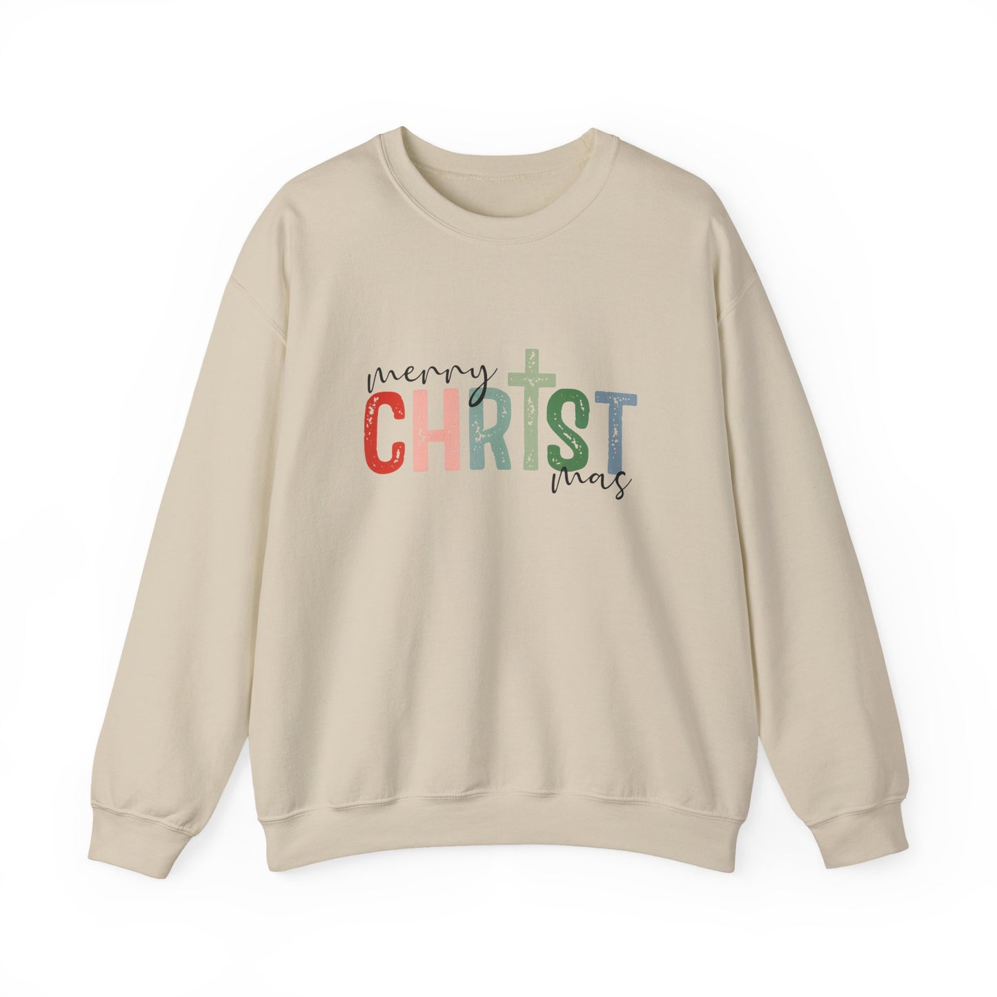 Unisex Heavy Blend™ mw2010 | Merry CHRISTmas Sweatshirt – Christian Holiday Crewneck with Cross | Faith Based Unisex Christmas Gift