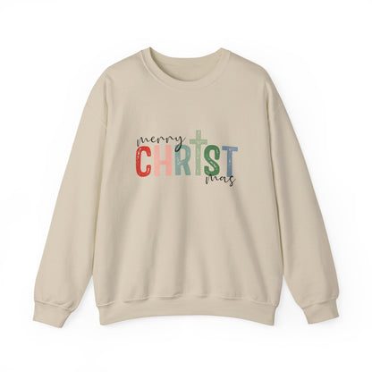 Unisex Heavy Blend™ mw2010 | Merry CHRISTmas Sweatshirt – Christian Holiday Crewneck with Cross | Faith Based Unisex Christmas Gift