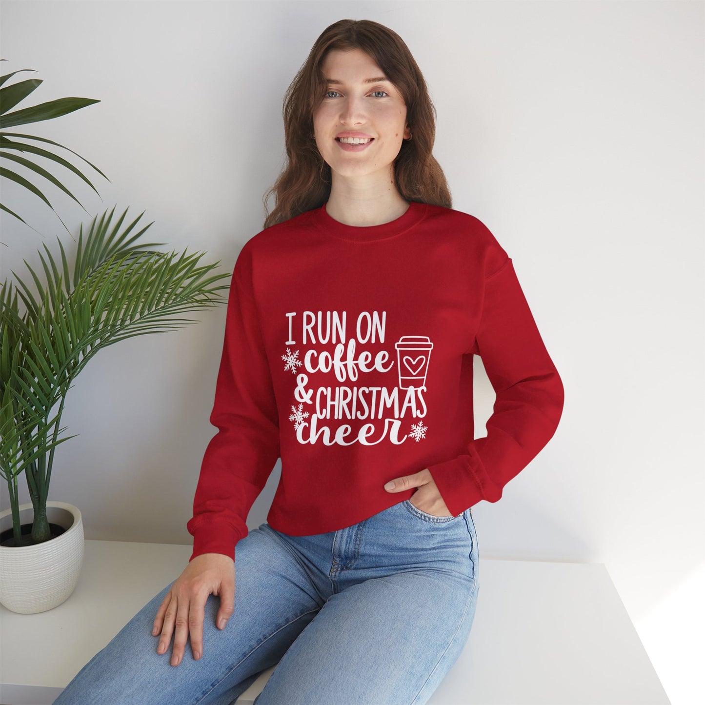 Unisex Heavy Blend™ mw2013 | I Run on Coffee & Christmas Cheer Sweatshirt – Funny Holiday Crewneck | Cozy Unisex Winter Gift