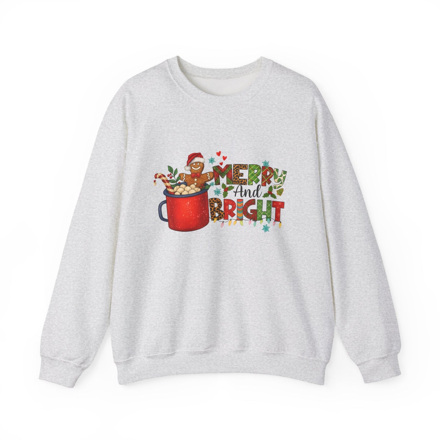 Unisex Heavy Blend™ mw2008 | Merry and Bright Christmas Sweatshirt – Gingerbread & Hot Cocoa Holiday Crewneck | Cozy Unisex Winter Gift