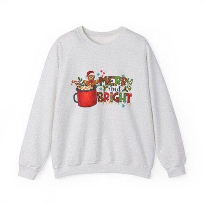Unisex Heavy Blend™ mw2008 | Merry and Bright Christmas Sweatshirt – Gingerbread & Hot Cocoa Holiday Crewneck | Cozy Unisex Winter Gift