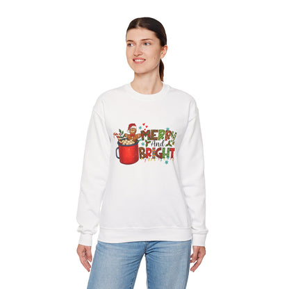 Unisex Heavy Blend™ mw2008 | Merry and Bright Christmas Sweatshirt – Gingerbread & Hot Cocoa Holiday Crewneck | Cozy Unisex Winter Gift